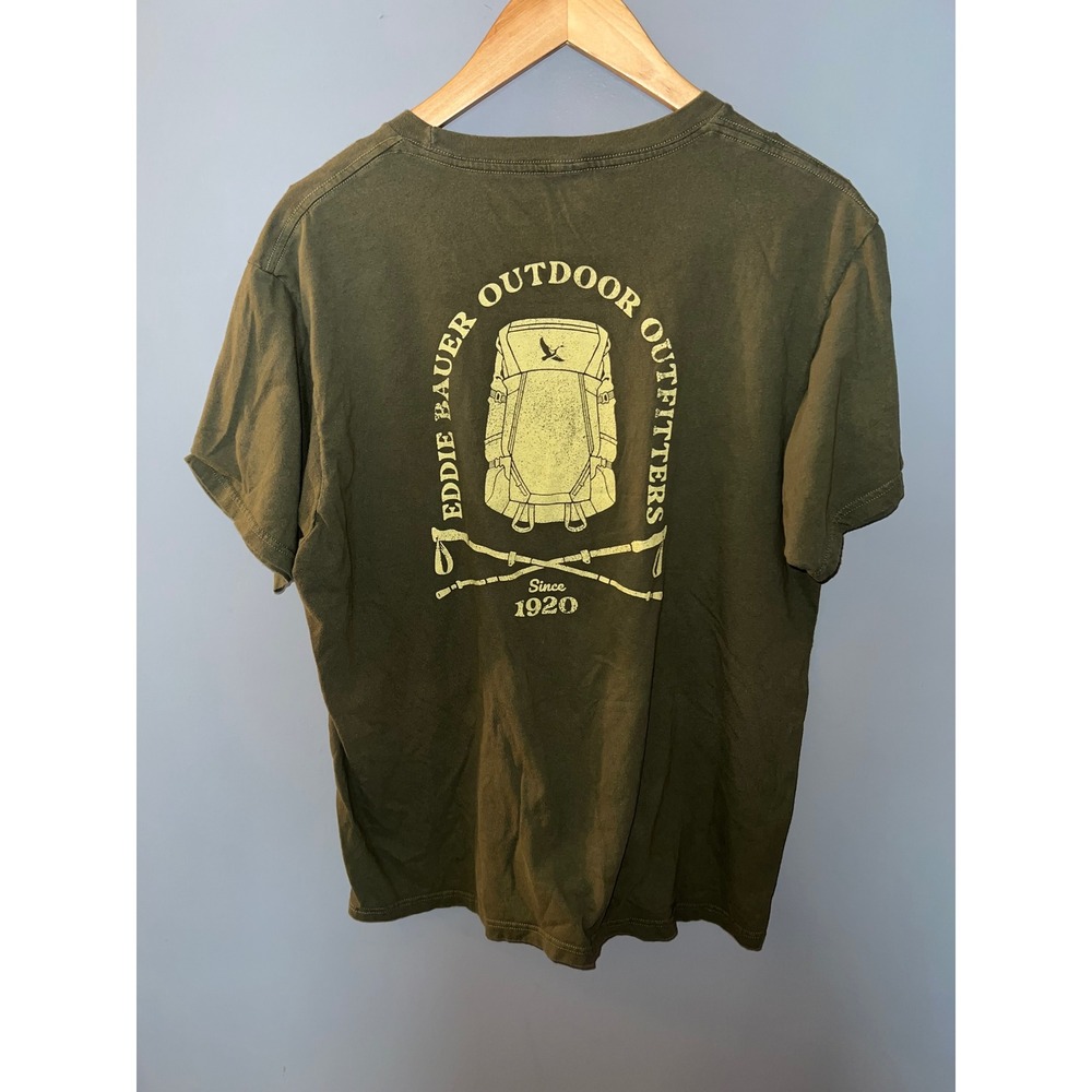 Eddie Bauer Mens Large Olive Green Graphic T-Shirt Outdoor Outfitters Backpack